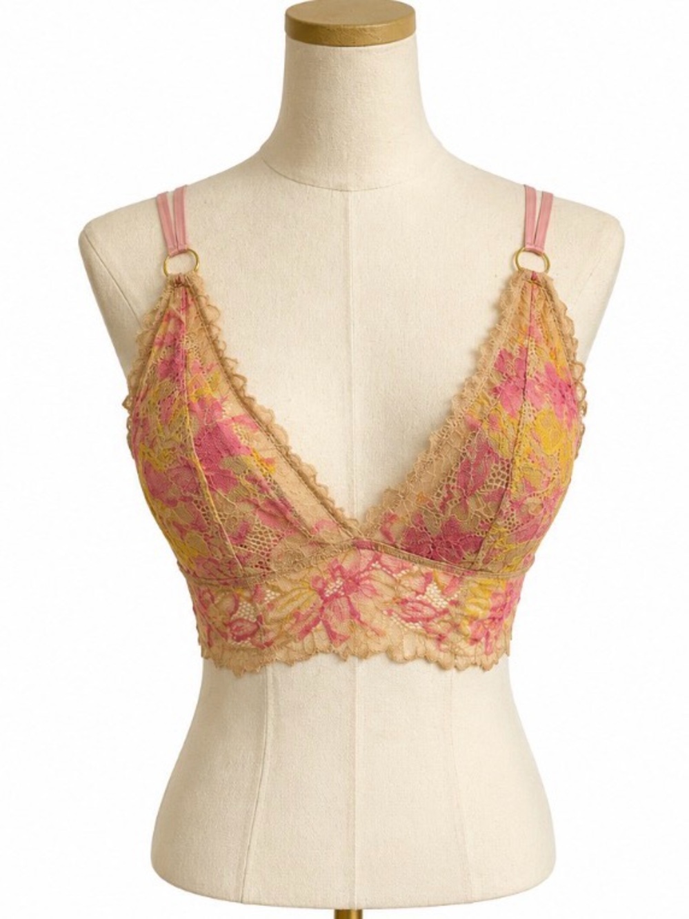 Aerie Real Good Floral Lace Bralette Size Medium Pink Yellow Wireless